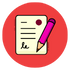 Bright red background with a white document icon and a purple pen, representing application or job forms.